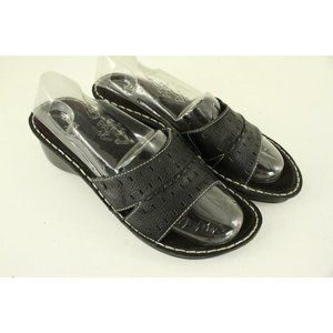 MODERN Ladies Shoes Black Leather Slip On Wedge Sandals BASS Size 10